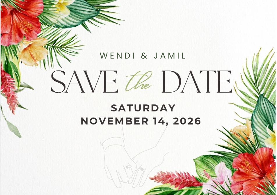Wendi and Jamil — Save the Date, Saturday November 14, 2026